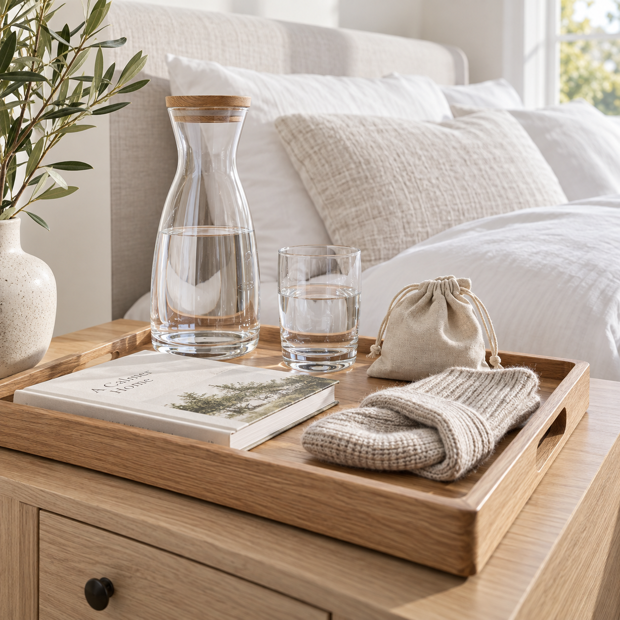 Ferqino Nightstand Essentials Tray in use