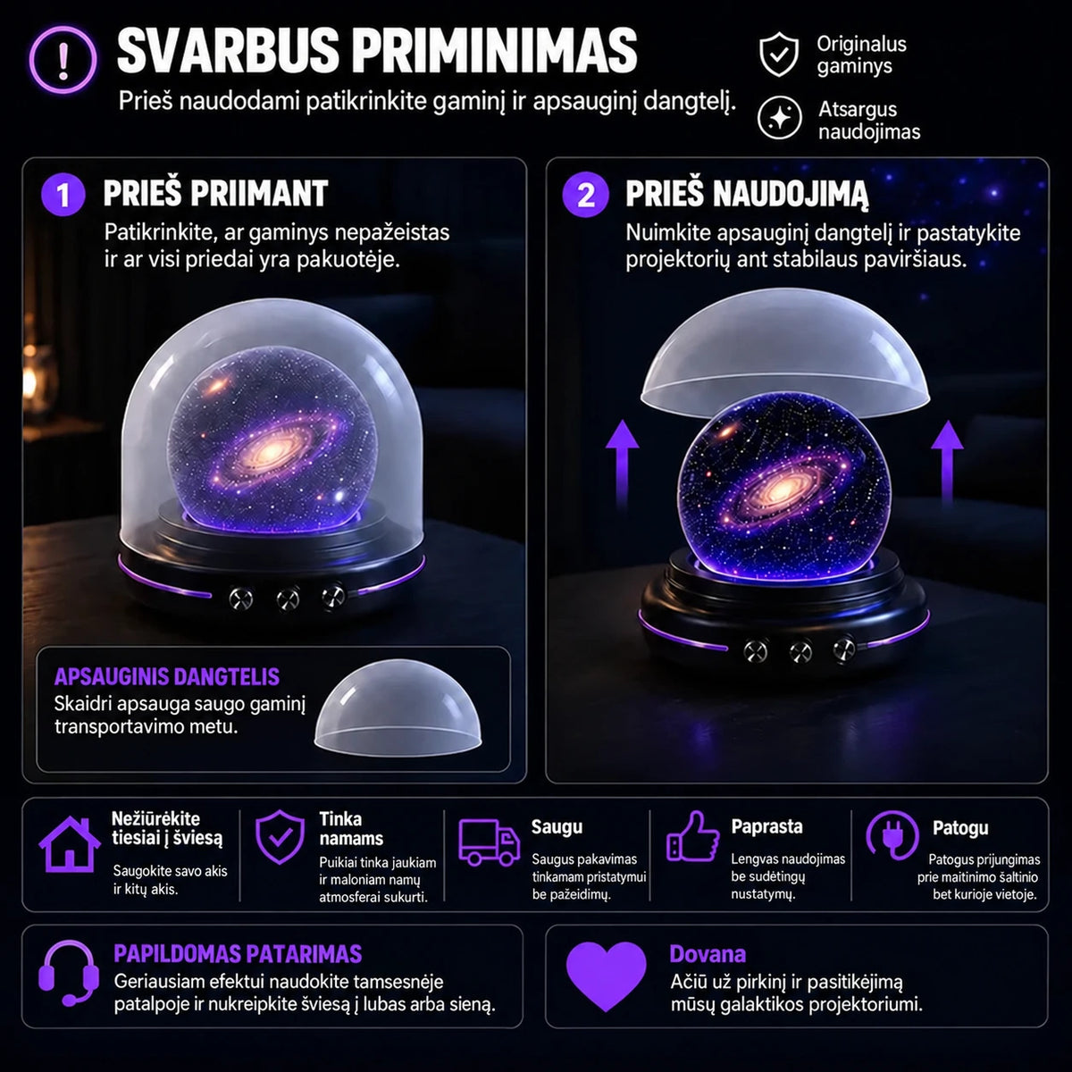 Topacme projektorius - svarbus naudojimo priminimas
